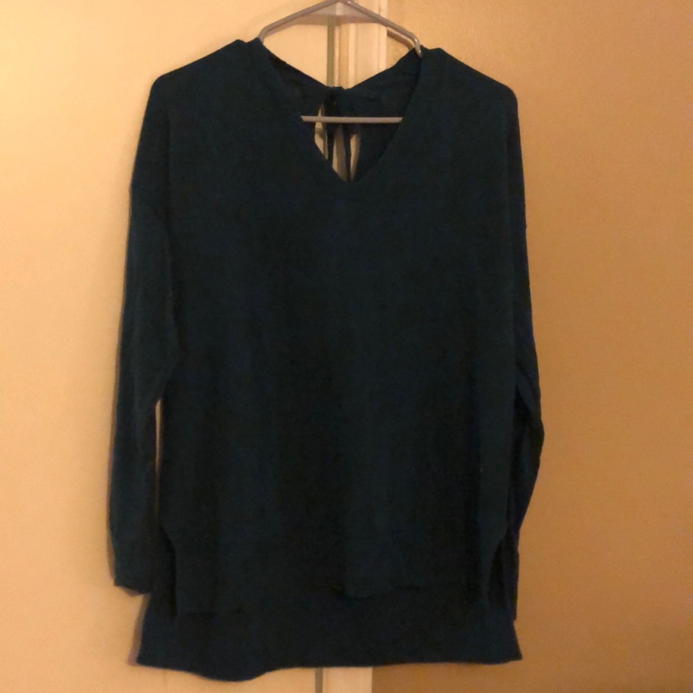 Loft dark green sweater with tie in back, size S